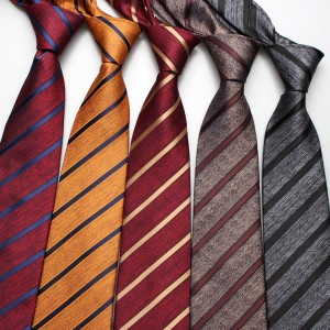 Men's trendy striped jacquard polyester silk ties, professional formal tie manufacturer wholesale.