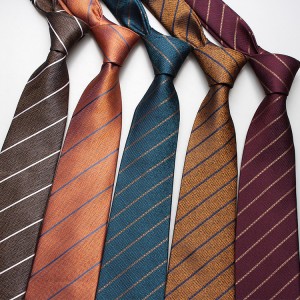 Men's trendy striped jacquard polyester silk ties, professional formal tie manufacturer wholesale.