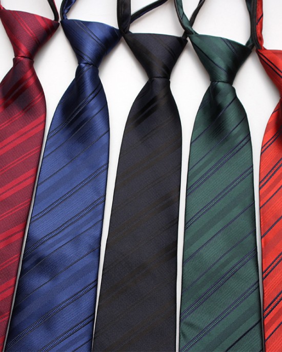 Lazy zipper tie 8cm Men's formal business professional polyester jacquard striped plaid tie wholesale