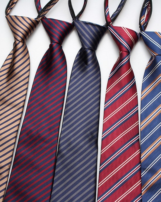 Lazy zipper tie 8cm Men's formal business professional polyester jacquard striped plaid tie wholesale
