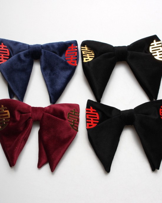 New autumn and winter styles for groomsmen and groomsmen wedding photo shoots, personalized large velvet ox-horn-embellished "happiness" bow ties, wholesale.
