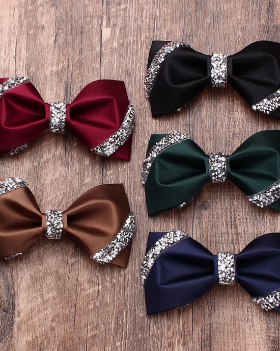Men's fashionable and trendy shirts, suits, banquets, wedding accessories, solid color diamond-embellished bow ties, wholesaler Men's fashionable and trendy shirts, suits, banquets, wedding accessories, solid color diamond-embellished bow ties, wholesaler