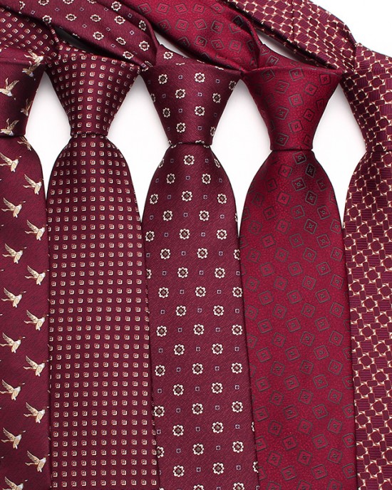 Lei'er burgundy men's tie, vintage groom wedding tie, striped polyester silk business tie, factory in stock