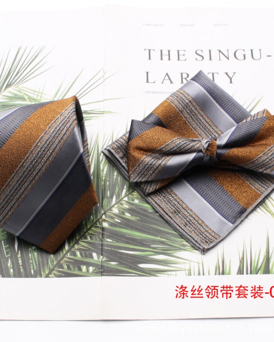Shengzhou factory wholesale new three-piece polyester silk tie and bow tie with handkerchief for men's business fashion tie sets.