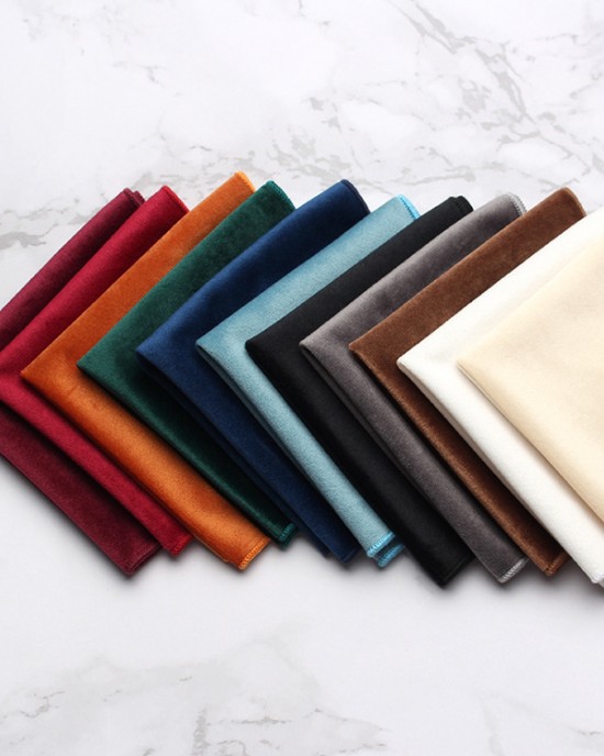 Velvet pocket squares, fashionable men's dress accessories, wedding party handkerchiefs, ready for wholesale from Shengzhou manufacturers.