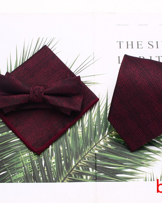 Men's tie sets, three-piece polyester striped tie, bow tie, and square handkerchief sets available Wholesale Suit Accessories