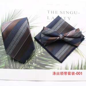 Shengzhou factory wholesale new three-piece polyester silk tie and bow tie with handkerchief for men's business fashion tie sets.