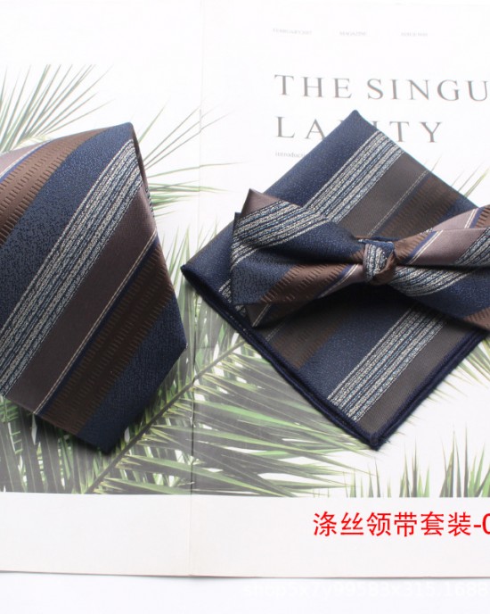 Shengzhou factory wholesale new three-piece polyester silk tie and bow tie with handkerchief for men's business fashion tie sets.