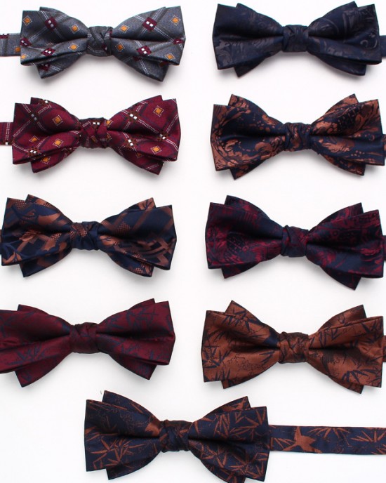 Lei'er cashew flower bow tie, Chinese-style bow tie for formal photography, fashionable maple leaf bow tie accessory manufacturer.
