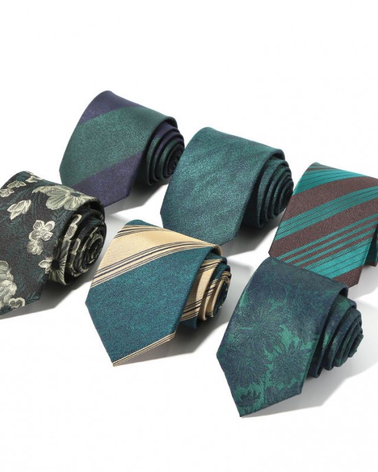 Green series diagonal striped ties, men's business fashion, small floral pattern, 8cm polyester tie, ready-to-stock wholesale.