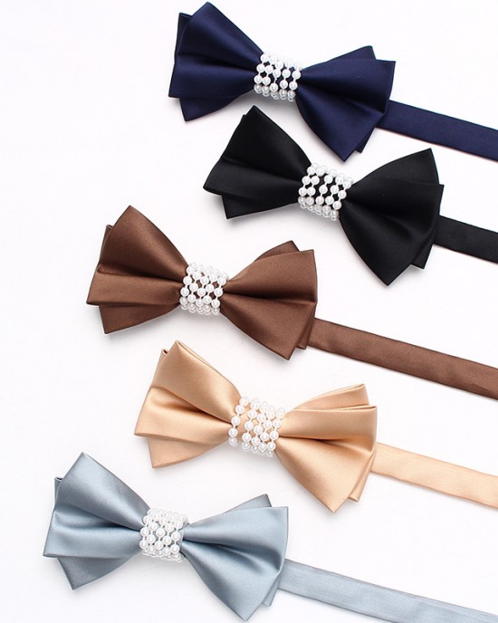 Lei'er solid color pearl bow tie, men's casual fashion, creative pearl personalized bow tie, new bow tie manufacturer, in stock Lei'er solid color pearl bow tie, men's casual fashion, creative pearl personalized bow tie, new bow tie manufacturer, in stock