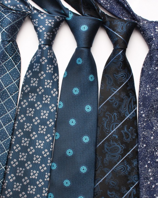 New Navy Blue Series Ties, Business Fashion Diagonal Striped Small Floral Pattern, 8cm Polyester Silk Ties, Wholesale & In Stock