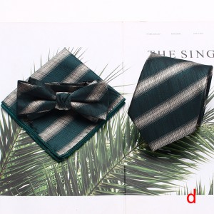 Men's tie sets, three-piece polyester striped tie, bow tie, and square handkerchief sets available Wholesale Suit Accessories