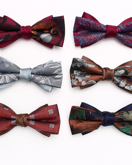 New striped colorblock double-layered bow ties, business-chic, British-style suit accessories, wedding bow tie manufacturers, wholesale