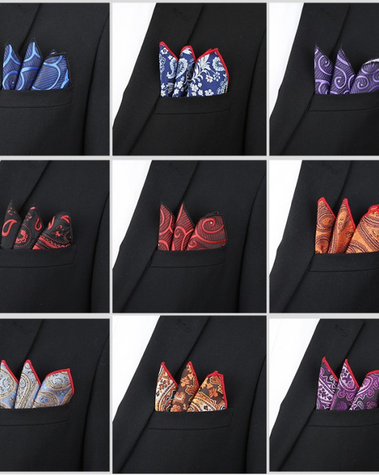 Shengzhou pocket squares, suit pocket squares, red embroidered business handkerchiefs for groomsmen and groomsmen, pocket squares