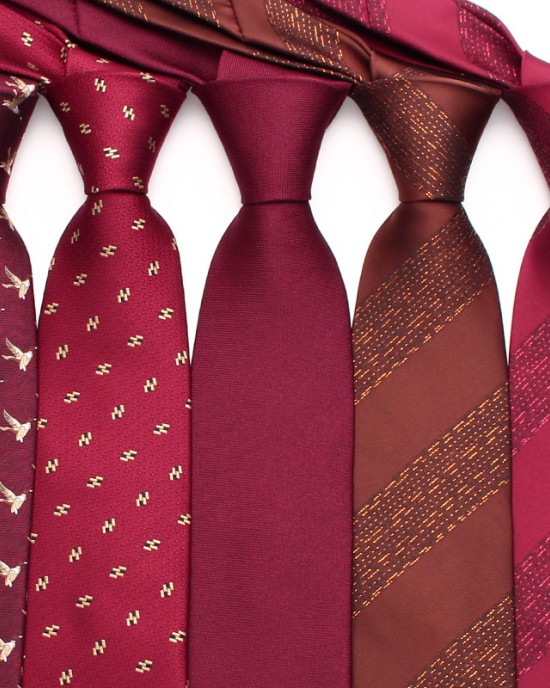 Lei'er burgundy men's tie, vintage groom wedding tie, striped polyester silk business tie, factory in stock