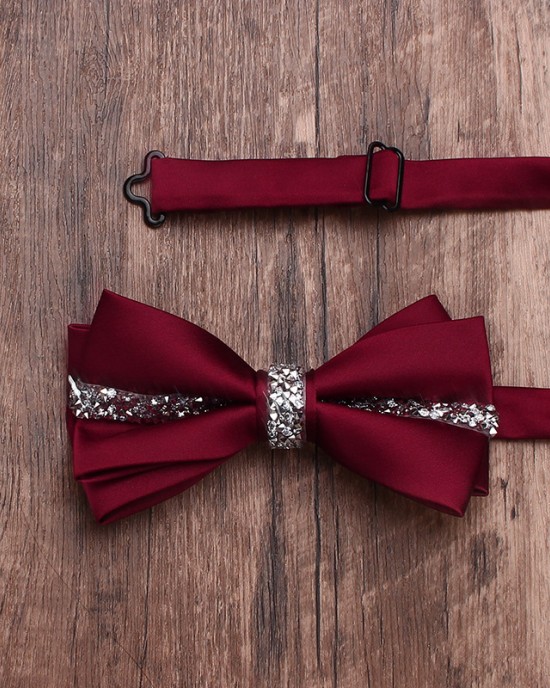 Solid color diamond-encrusted double-layered business bow ties for men and women, wedding and banquet shirts, suit accessories, wholesaler