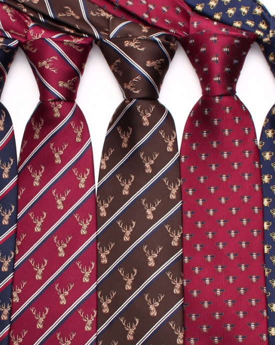 New retro animal pattern men's ties, 8cm polyester silk yarn-dyed, cut-out, hand-tied ties, wholesale