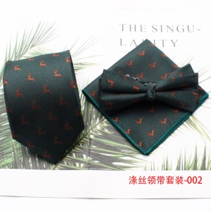 Shengzhou factory wholesale new three-piece polyester silk tie and bow tie with handkerchief for men's business fashion tie sets.