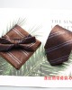 New brown polyester gentleman's fashionable casual men's tie, bow tie with handkerchief, ready for wholesale.