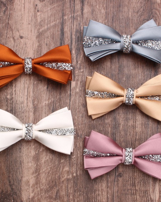 Solid color diamond-encrusted double-layered business bow ties for men and women, wedding and banquet shirts, suit accessories, wholesaler
