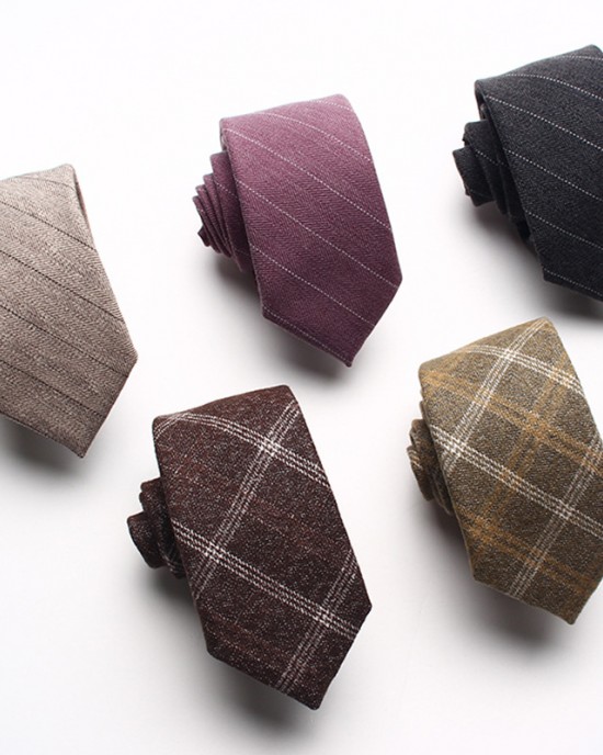 New Wool Blend 6cm Ties, Striped Plaid Ties for Men, Groomsmen Suit Shirt Accessories, Wholesale Ties