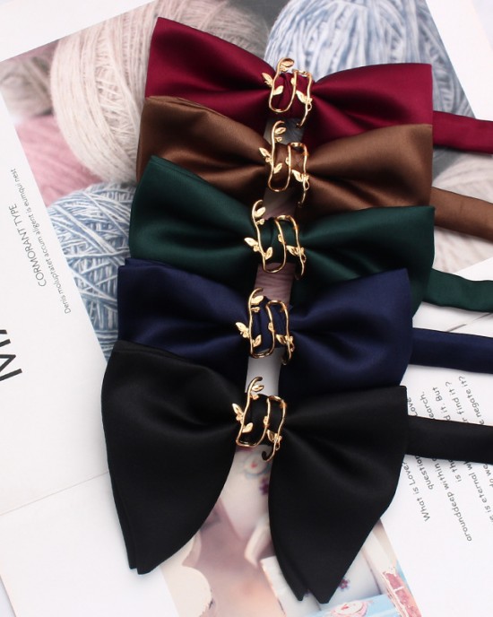 Smooth Solid Color Large Bow Ties with Metal Decorative Buckles, Men's and Women's Wedding Accessories, Bow Ties and Collars