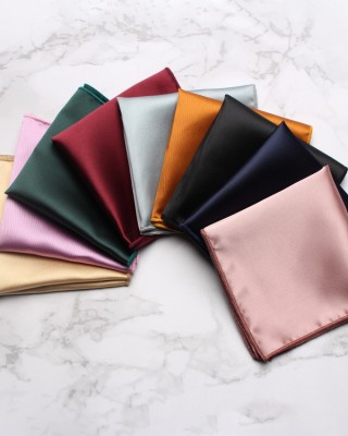 British-style men's suit pocket squares, solid-color, shiny, business banquet formal wear, and square handkerchiefs.